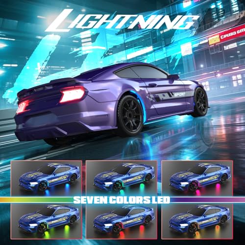 1:43 Scale Mini RC Drift Car, 2.4GHz 4WD Desktop RC Drift Car, 15KM/h Handheld Racing Mini Vehicle with LED Lights, Speed Switching Racing Sport Toy for Adults Teens (Purple) - size: Purple