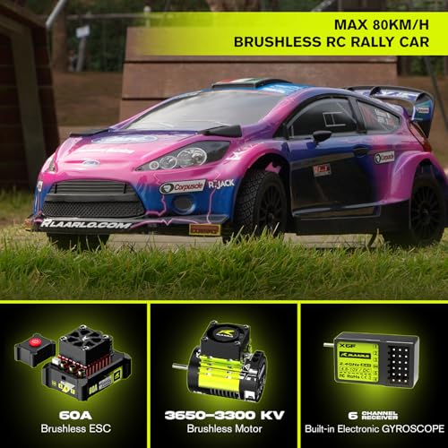 CROBOLL 1/10 Brushless RC Cars with Gyro, Max 50 mph Fast RC Rally Car,RTR | RLAARLO Fast RC Car 2.4Ghz All Terrain RC Cars, Waterproof 4x4 Hobby Remote Control Car RC Truck with 3S Battery, Purple - color: Purple