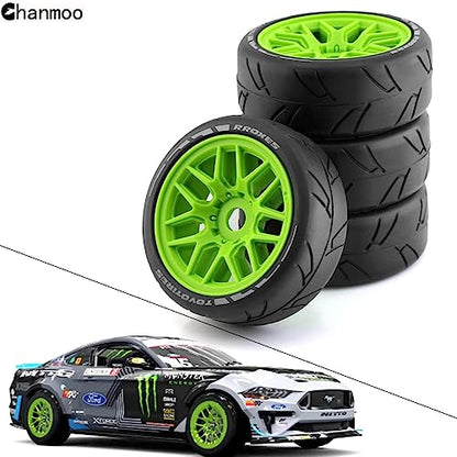 1/8 RC On Road Car Tires and Wheels Rims 17mm Hex 103mm Rubber Rally Tyres for 1:8 Scale RC On-Road Racing Car HPI WR8 HSP Hobao ARRMA Redcat Losi Kyosho VRX RC Rally Drift Car 4PCS (Black) - color: Black