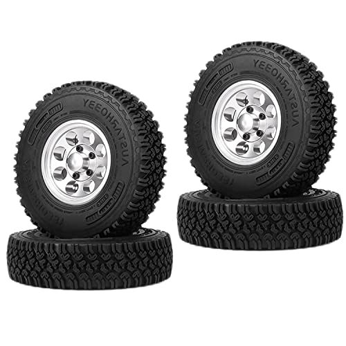4PCS 1.55 Inch Alloy Beadlock Metal Wheel Rim Tyre Rubber Tires for 1/10 RC Crawler Car Jimny Axial AX90069 D90 TF2 Tamiya CC01 LC70(Silver) - color: 90mm-silver