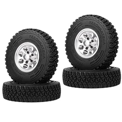 4PCS 1.55 Inch Alloy Beadlock Metal Wheel Rim Tyre Rubber Tires for 1/10 RC Crawler Car Jimny Axial AX90069 D90 TF2 Tamiya CC01 LC70(Silver) - color: 90mm-silver