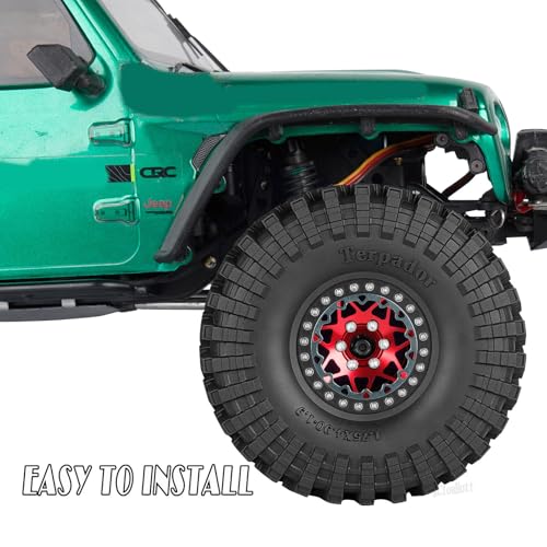 RC 1.9" Beadlock Wheel Tires Set 1.9 Beadlock Wheels and Tires for 1/10 SCX10 90046 AXI03007 TRX4 TRX6 VS4-10 Gen7 Gen8 MST CFX D90 RC Crawler Car,Aluminium 1.9 Rims w/Wheels Ring,Red - color: Red- (Wheel Tires)