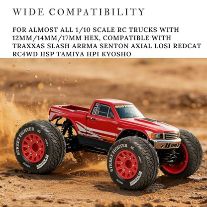 1/8 & 1/10 RC Short Course Truck Tires and Wheels Set 113mm Rubber Tyres 12mm 14mm 17mm Hex Compatible with Traxxas Slash Arrma Senton Tamiya TT02 On Road RC Car 4PCS