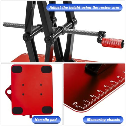 RC Stand Lift Lower Adjustable w/Screw Tray for 1/8 1/10 1/12 RC Car, Red | Aluminum RC Car Work Stand Repair for 1/8 1/10 1/12 RC Car Crawler Traxxas Slash TRX4 Axial SCX10 Arrma Redcat Losi - color: Red