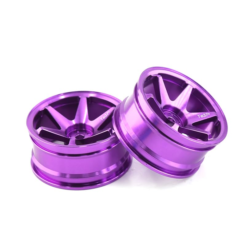 REDSPIDER • 1/10 RC Drift Wheels Rims 12mm Hex Alloy Aluminum for 1:10 Scale Rally Racing Car Tires Tamiya TT01 TT02 XV01 TA06 A959 PTG2 HPI KYOSHO HSP PTG2 Touring Street Tyres 4PCS (Purple) - color: Purple