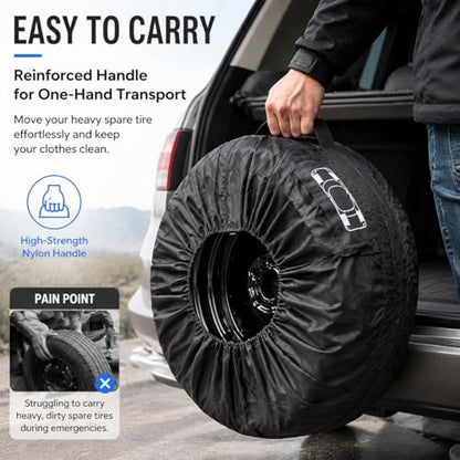 Car Tire Cover, 31" Diameter Spare Car Tire Protector Storage Bag, Dustproof Heavy Duty Spare Tire Holder for 19-23 inch Wheels, Durable Car Tire Storage, Universal for Most Cars (Black)