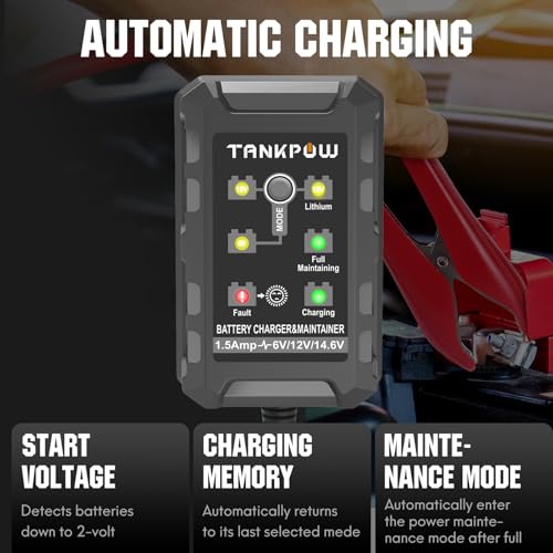 6V/12V 1.5A Automatic Battery Charger,Smart Battery Charger with Overcharge Protection,Trickle Charger Maintainer for Cars,Motorcycle,Lead-Acid&Lithium(LiFePO4) Deep Cycle Batteries