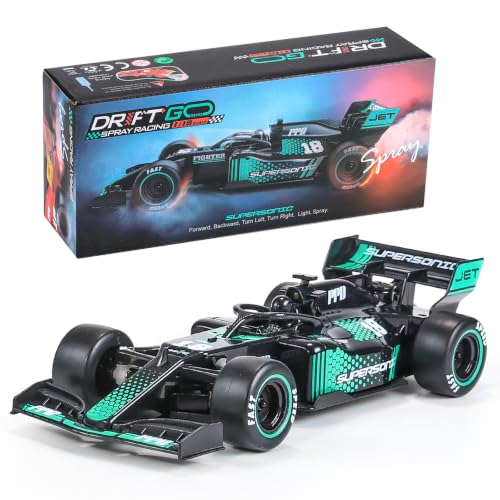 RC F1 Racing Car, 1:16 Scale Remote Control Car with Spray Feature, LED Lights, 2.4GHz, for Kids Ages 6+