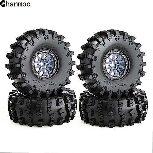 2.2 RC Crawler Tires OD 5.91'' and Beadlock Wheels Rims (Black) | Soft Rubber Mud All Terrain Tyres For 1/10 1/8 Crawler Car Truck Traxxas TRX4 Axial SCX10 II Tamiya Gen8 4PCS - color: Black