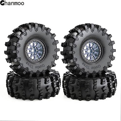2.2 RC Crawler Tires OD 5.91'' and Beadlock Wheels Rims (Titanium) | Soft Rubber Mud All Terrain Tyres For 1/10 1/8 Crawler Car Truck Traxxas TRX4 Axial SCX10 II Tamiya Gen8 4PCS - color: Titanium