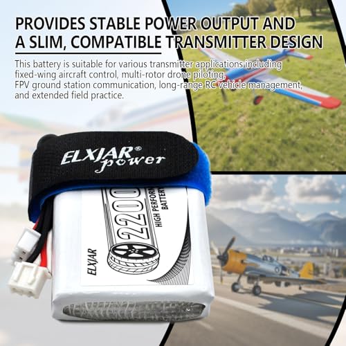 (2-Pack) 7.4V 2200mAh 8C Li-Po Battery for FrSky Taranis Q X7, X7S | 2S rechargeable battery for ACCST RC transmitters and remote controllers; includes B3 balance charger. Size: 77 x 44 x 11mm.