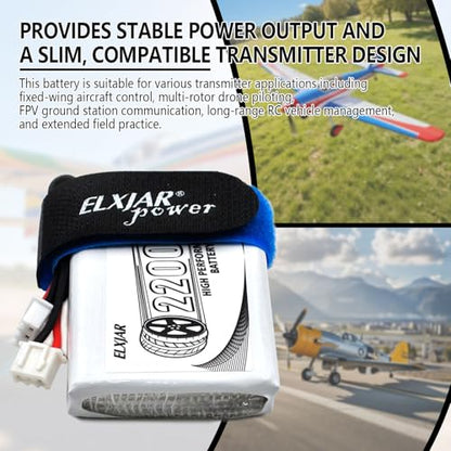 (2-Pack) 7.4V 2200mAh 8C Li-Po Battery for FrSky Taranis Q X7, X7S | 2S rechargeable battery for ACCST RC transmitters and remote controllers; includes B3 balance charger. Size: 77 x 44 x 11mm.