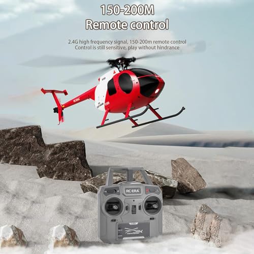 Remote Control Helicopter, C189 MD500 RC Helicopter Model, 1/28 Scale 4CH Single-Rotor Helicopters with 6-Axis Gyro and Brushless Motor, 2.4GHz RC Aircraft for Adults, 2 Batteries (Red) - color: Red