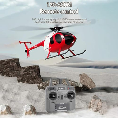 Remote Control Helicopter, C189 MD500 RC Helicopter Model, 1/28 Scale 4CH Single-Rotor Helicopters with 6-Axis Gyro and Brushless Motor, 2.4GHz RC Aircraft for Adults, 2 Batteries (Red) - color: Red