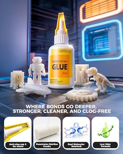 Super Glue for Plastic, PLA, ABS, PETG, PC, ASA, Acrylic, PVC, Dries Clear Liquid CA Adhesive for 3D Prints, Model Kits, RC Parts & Repairs, 40ml