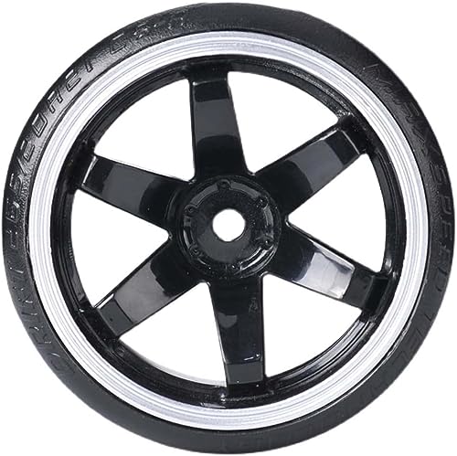 4Pcs 63mm RC Drift Car Tires Hard Tyres Plastic Wheel Rims for 1/10 On-Road Drifting Car for HSP Tamiya HPI Kyosho Spare Parts(Black/Silver) - color: Black/Silver