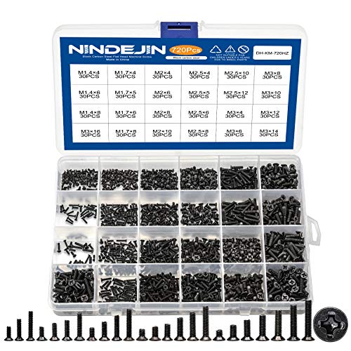NINDEJIN 720pcs Laptop Notebook Computer Carbon Steel Screws Kit Set, Flat Head Phillips Screw Assortments, M1.4/1.7/2/2.5/3 Countersunk ssd Screws Accessories for SSD Toshiba DELL Sony Samsung | Machine Computer Screws Screws set, Carbon Steel , for Many