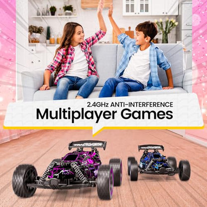Tecnock RC Cars for Kids, 1:18 Scale 2WD RC Car with LED Lights, 2.4GHz Remote Control Car with USB-C Easy Charging & 50 Mins Playtime, Toys Gifts for Boys & Girls Ages 8-12 - color: Pink