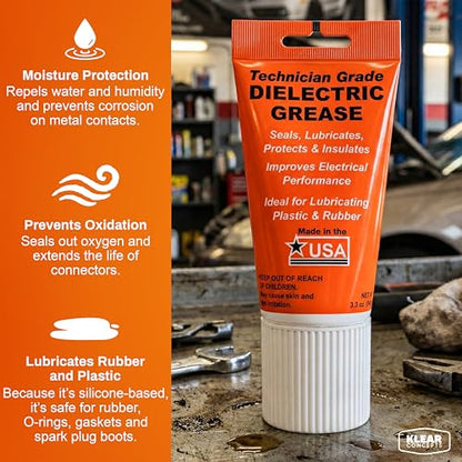 Dielectric Grease, Non-Conductive Technician Grade Silicone Grease, 3.3 oz | Klear Concepts Silicone Electrical Grease for Connectors, Spark Plugs & Rubber Parts, Automotive Formula, Made in the USA