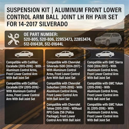 ‎Psrorkeu Suspension Kit RH LH 2PC Front Lower Control Arm w/Ball Joint for Cadillac Escalade 2015-2020 for Chevy Silverado/Suburban/Tahoe 2014-2020 for GMC Sierra/Yukon 2014-2020 CMS501184 CMS501185 - size: 520-805, 520-806