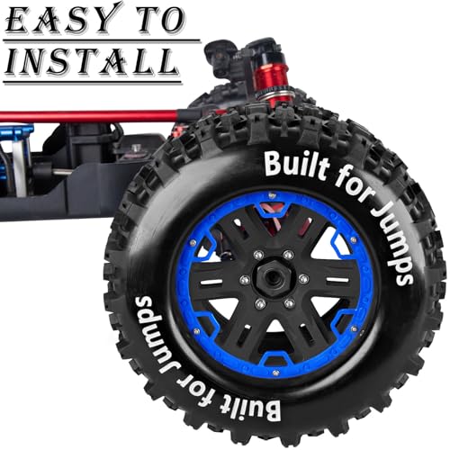RC Truck Tires 1/8 17mm Hex RC Wheel Tires for 1/8 Monster Truck Tires Traxx as/Arrm a 6S/Summi t/ERveo/Redc at/HPI JLB Cheetah RC Off-Road etc,Hard Plastic Rubber Tyres,Blue&Black - color: Blue With Black（4PCS)