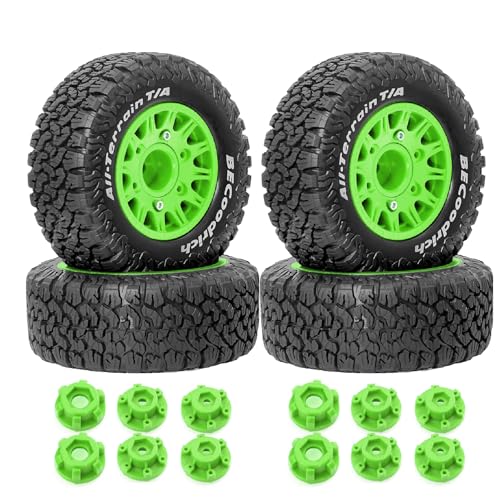 1/10 1/8 RC Short Course Truck Tires OD 113mm and Wheels 12mm 14mm 17mm Hex for 1:8 1:10 Scale Off Road Truck Car Traxxas Slash 2WD 4×4 Axial Losi Redcat Rc4wd Arrma Senton 4PCS (Black) - color: Black