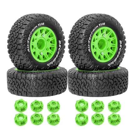 1/10 1/8 RC Short Course Truck Tires OD 113mm and Wheels 12mm 14mm 17mm Hex for 1:8 1:10 Scale Off Road Truck Car Traxxas Slash 2WD 4×4 Axial Losi Redcat Rc4wd Arrma Senton 4PCS (Black) - color: Black