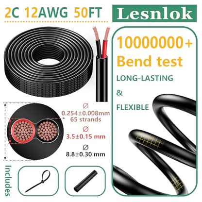 12 Gauge Wire 2 Conductor 12 AWG Electrical Wire Stranded PVC Cord Oxygen-Free Copper Cable 50FT Pure Copper Electrical Wire Cord for LED Lamp Lighting Strips Automotive (12AWG-2C, 50FT)… - size: 50FT, style: 12AWG-2C
