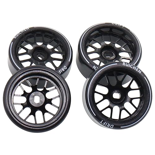 4PCS 27Mm Hard Drift Metal Wheel Rim Tyres Compatible with Wltoys 284131 K969 K979 K989 Kyosho Mini-Z 1/28 RC Car Parts（Black） - color: Black