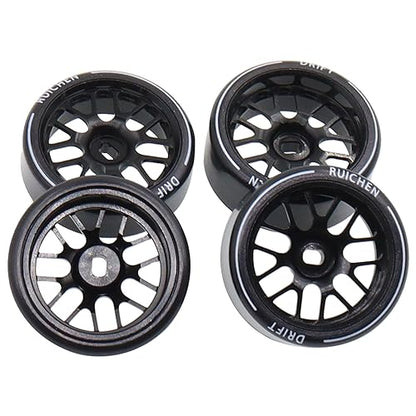 4PCS 27Mm Hard Drift Metal Wheel Rim Tyres Compatible with Wltoys 284131 K969 K979 K989 Kyosho Mini-Z 1/28 RC Car Parts（Black） - color: Black