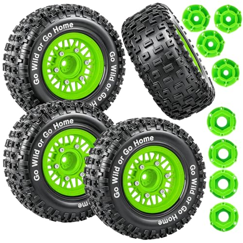 RC Wheels Tires Truck Tires 12mm/14mm/17mm Hex for 1/10 Slash 4×4 4WD 2WD/Axia1/Arrm a Senton/Redca t/Rc4w d,w/RC Wheels Hex Detachable Replace Running on Off-Road Tires,Green - color: Green- (Wheel Tires)