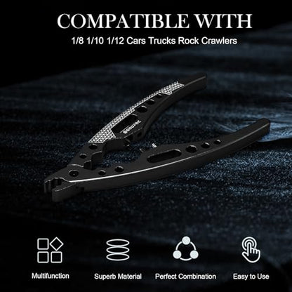 GOUPRC Aluminum Alloy Multi-Function Ball Head RC Pliers Shock Absorber Screw Pliers With Shock Absorber Wrench for 1/8 1/10 1/12 1/14 1/16 RC Car Truck(Black) - color: Black