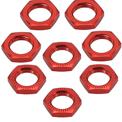Aluminum 17mm Wheel Nut Thread 1.0mm for 1/7 1/8 RC Model Car ARRMA 6s HSP Redcat Himoto Monster Trucks Off Road Buggy Upgraded Parts 16 pcs/Set (Red) - color: red