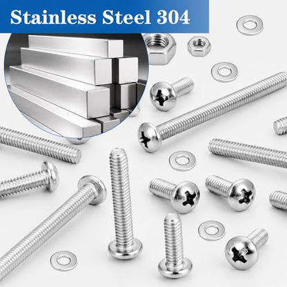 570Pcs Phillips Pan Head Nuts and Bolts Assortment Kit#6-32#8-32#10-24 | 304 Stainless Steel Machine Screws and Washers Fully Threaded Fastener with lengths from 1/4" to 1" for DIY, Furniture Repair - size: SS #6#8#10 570PCS