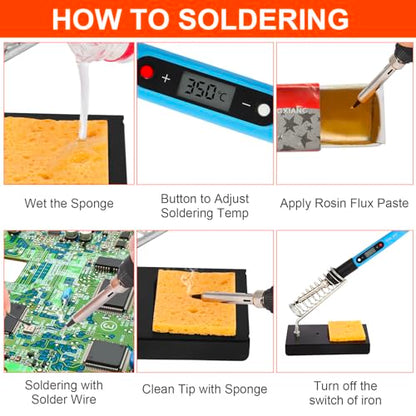 FEITA Soldering Iron Kit for Electronics, 14 in 1 Welding Tools Kit with Switch 80W LCD Adjustable Temperature Solder Iron, 2 Solder Wire, Flux, 5 Soldering Tips, Desoldering Pump, Stand, Tweezers - color: 80w 14in1