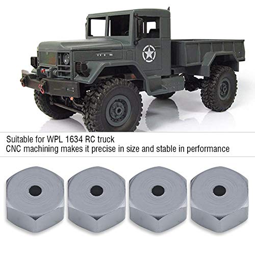 RC Car Hex Hub Adapter, 4 Pcs Aluminium Alloy 6mm to 12mm Wheel Hex Hub Adapter for WPL 1634 RC Truck RC Spare Part Accessory (Gray)