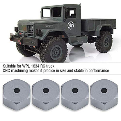 RC Car Hex Hub Adapter, 4 Pcs Aluminium Alloy 6mm to 12mm Wheel Hex Hub Adapter for WPL 1634 RC Truck RC Spare Part Accessory (Gray)