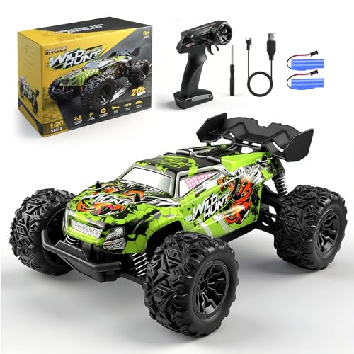 Remote Control Car for Kids, All-Terrain Remote Control Truck for Boys, Rechargeable Rc Truck, 1:20, 20KM/H, 2.4GHZ, Speed Friendly, Sturdy, Ideal Gift for Christmas, Birthday, Kids, Beginner (Green) - color: Green