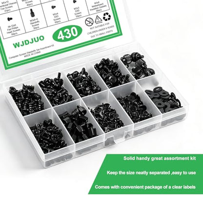 430Pcs Computer Screws Assortment Kit with Motherboard Standoffs & Screws, Computer Case Screws for SSD, Hard Drive, GPU, Fan & More PC Parts, Ideal for DIY PC Maintenance
