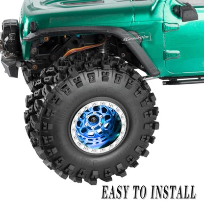 RC 2.2 Beadlock Wheels and Tires for 1/10 TRX4 SCX10 Capra AMG 6x6 Gen8 Everest Gen7 Pro RC Crawler,Alunium 2.2 Beadlock Rims RC Wheels 2.2 Beadlock Tires,4pcs,Navy Blue - color: Navy Blue(4pcs)