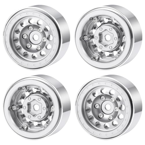 1.3inch beadlock wheels Aluminium RC Rims for 1/18th TRX4M 1/24th Axial SCX24 RC Crawler Car Upgrade Parts (Silver) - color: Silver