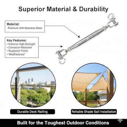 4 PCS 1/4" (M6) 304 Stainless Steel Turnbuckle, Heavy Duty Turnbuckles Closed Body Jaw and Jaw Turnbuckles for Cables Wire Rope Tension, Shade Sail, Industrial Grade Rigging Screw - size: 4PCS-M6-UU