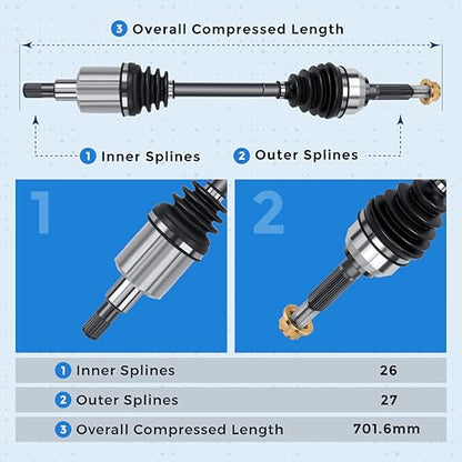4WD Front CV Axle for 2002-2009 Chevy Trailblazer | GMC Envoy Buick Rainier Isuzu Ascender 4x4, Left or Right Side CV Axle Shaft Assembly - size: Single (1)