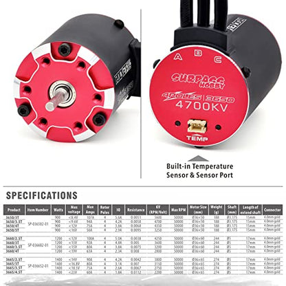 Supersonic 3650 Brushless Motor, 4700kv 4 Pole Shaft 3.175mm RC Motor for 1/10 RC Car Buggy Truck - size: 4700kv