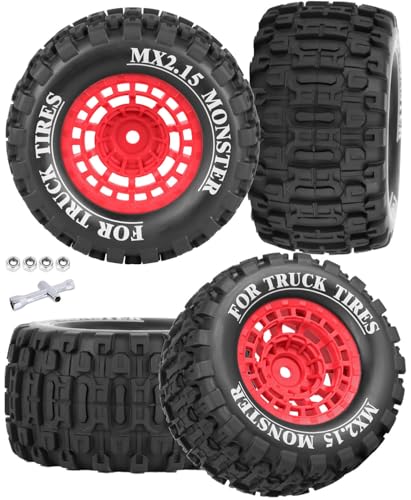 12mm Hex RC Wheel Tires for 1/16 Mini Maxx & Mini XRT,HSP 94186,E-Revo,L0 S1 1/18 Mini LMT RC Crawler Car Truck,RC Drift Wheels,Mini RC Truck Tires 4PCS,Red - color: Red - (12mm Hex Rc Wheel Tires)