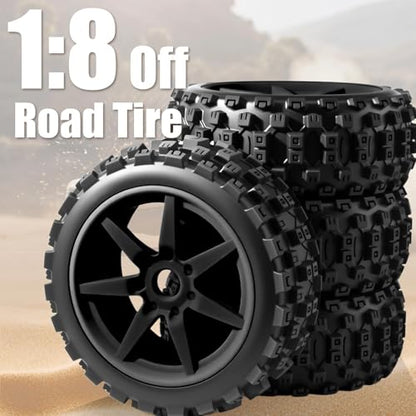 1/8 Scale RC Off-Road Buggy Tires & Wheels with 17mm Hex Foam Inserts Included, Compatible with ARRMA Typhon, LOSI, KYOSHO & More (Set of 4) - color: Black