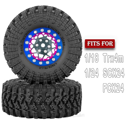 RC 1.3" Beadlock Wheel Tires Set/RC Wheels and Rim for 1/18 1/24 Trx4m SCX24 FCX24 RC Crawler Car,Aluminum 1.3 Wheel Rim Soft Rubber Tires w/Wheels Ring,Titanium - color: Titanium- (Wheel Tires)