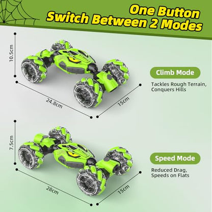 VisionX Unique 4WD High Speed RC Cars, Gesture Sensing Remote Control | Outdoor Toys for Kids Ages 6 7 8 9 10 11 12 Year Old, Double‑Sided Driving RC Drift Car, 360° Rotating Stunt Car Toys - color: Green