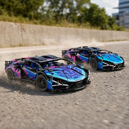 RC Car Building Kit, 1:14 App Control Car Kit with LEDs | car kit with 825 pieces, LED lights, app play, and 2.4GHz remote control; built for family building, indoor driving, display. - color: Cyberspace Blue