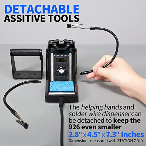 YIHUA 926 III 60W Digital Display Soldering Iron Station Kit w 2 Helping Hands, 6 Extra Iron Tips, Lead-Free Solder, Solder Sucker, S/S Tweezers, °C/ºF Conversion, Auto Sleep & Calibration Support - color: Black